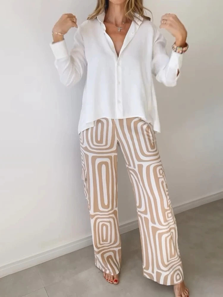 Moda vintage Marien camisa branca e calças soltas