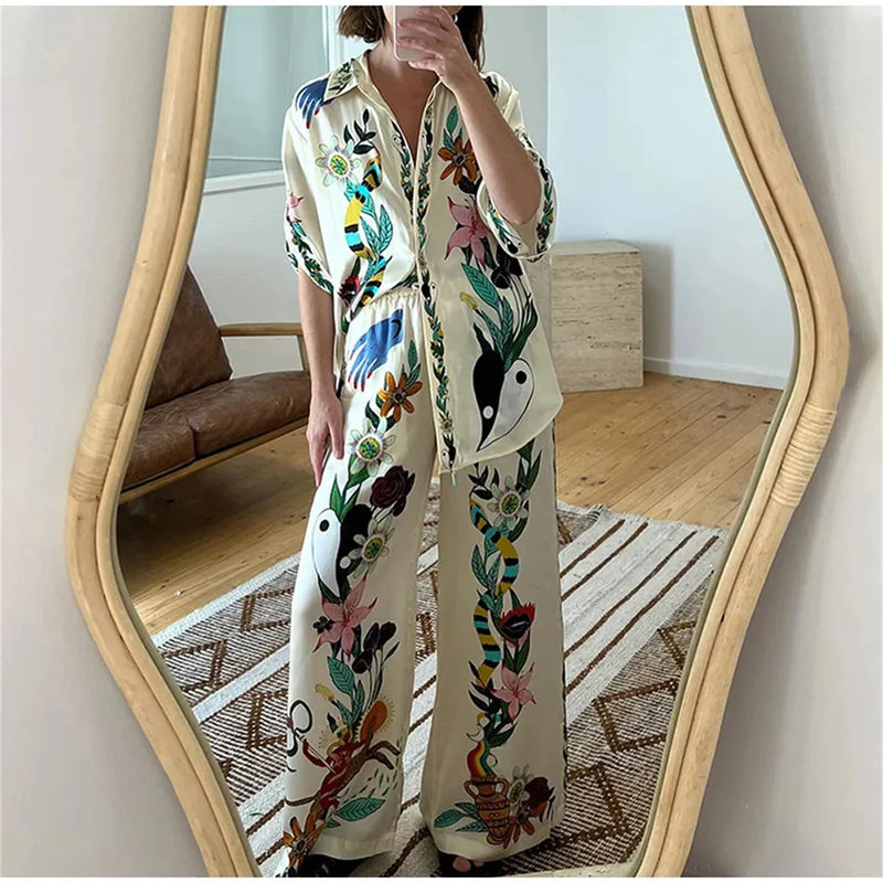 Conjunto Caroline  de Cetim Estampado