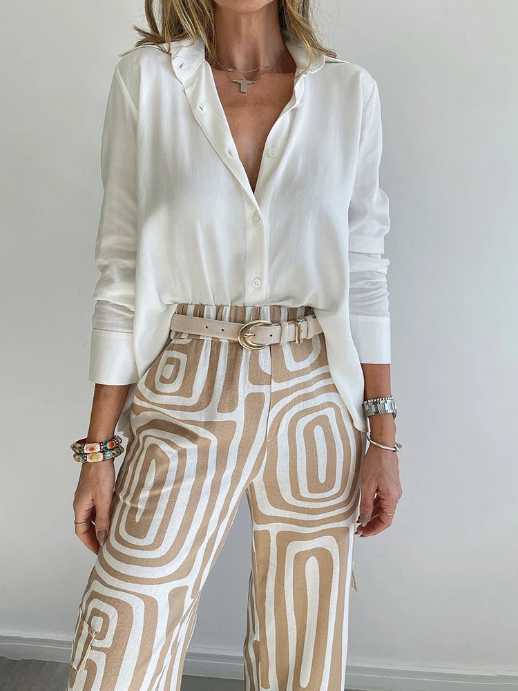 Moda vintage Marien camisa branca e calças soltas