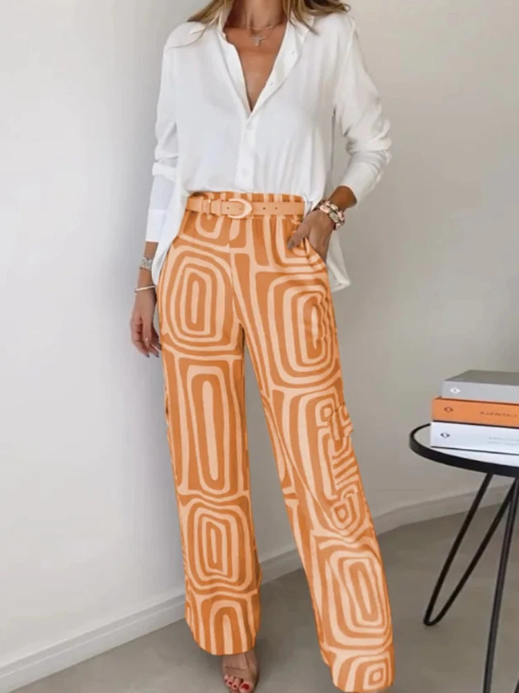Moda vintage Marien camisa branca e calças soltas
