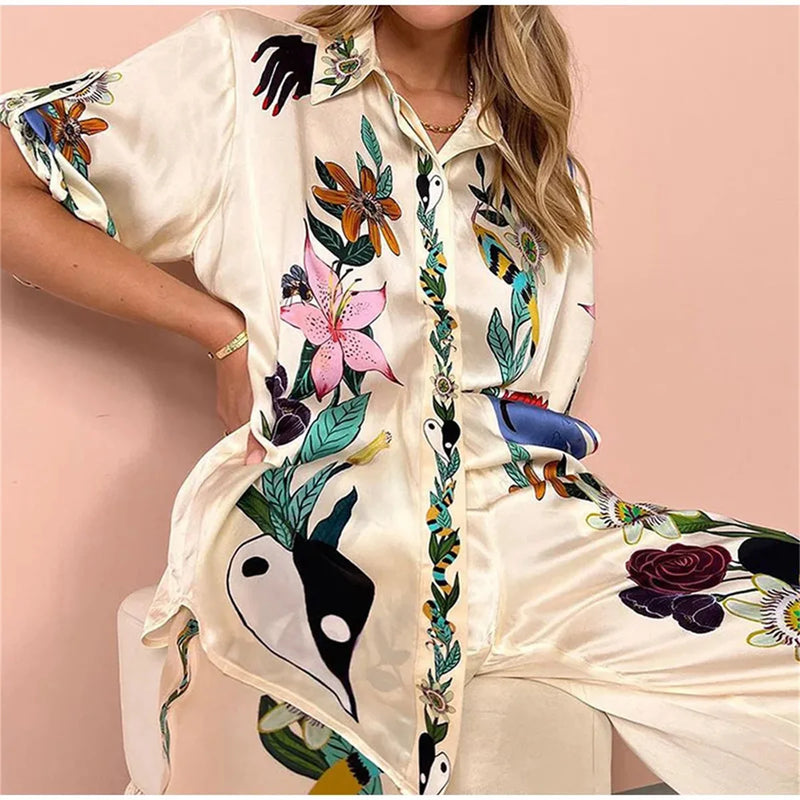 Conjunto Caroline  de Cetim Estampado
